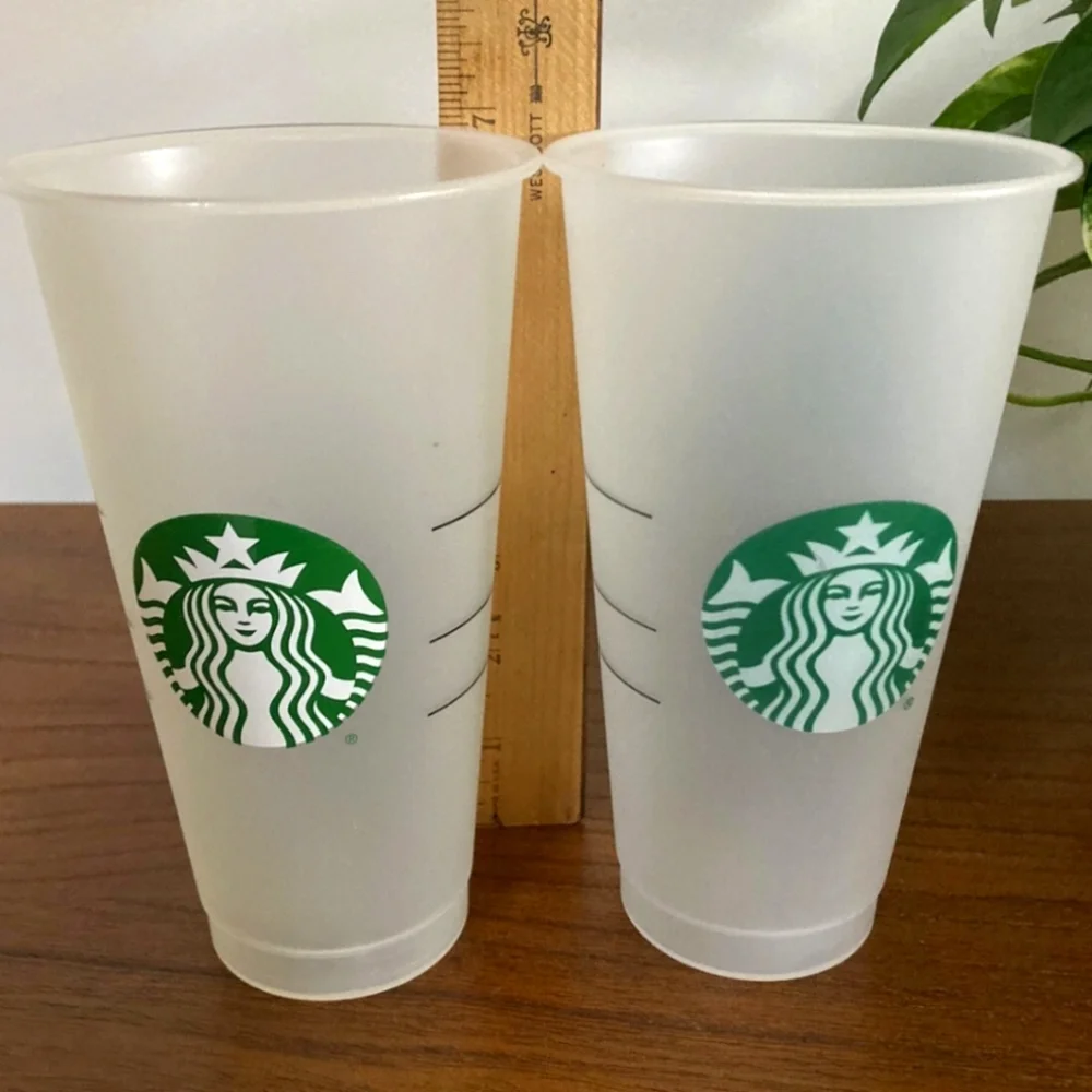 Set Of 2 Reusable Frosted Drink Cups Starbucks Green Logo Tumblers Travel New